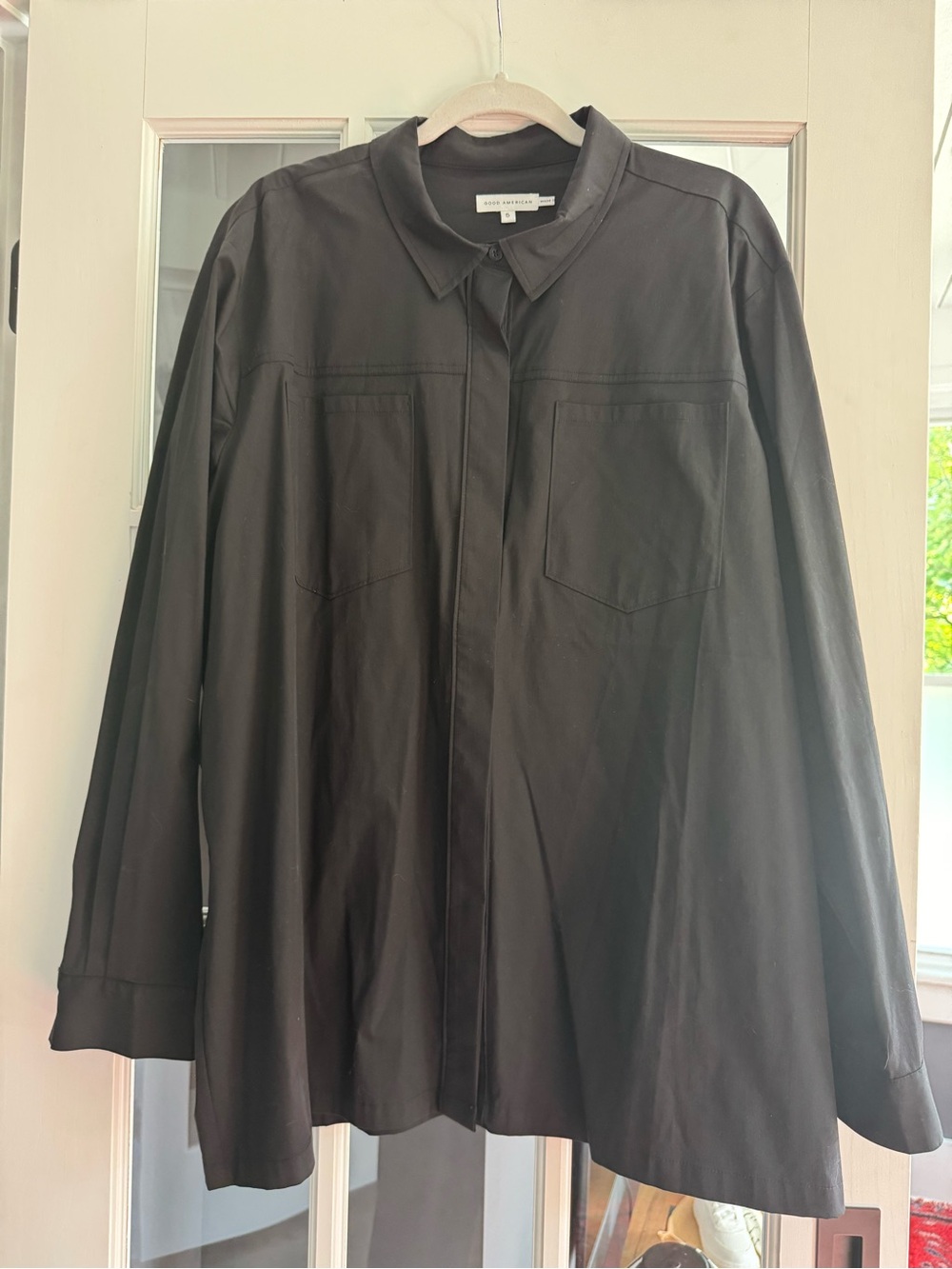 Good American Women’s Black Poplin Button Down with Open Slit Back
